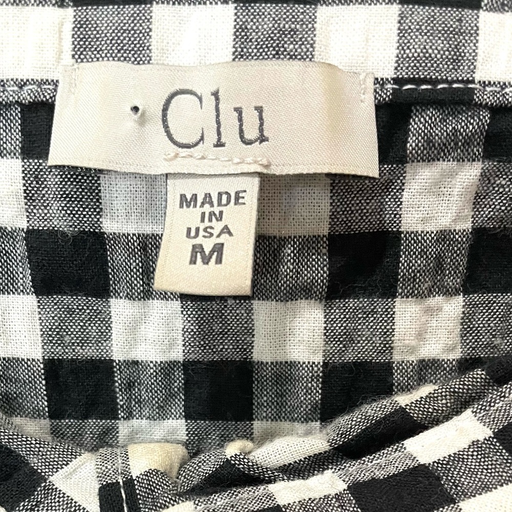 Clu Classic Black and White Checkered Off Shoulder Straps Top SZ M EUC - Picture 3 of 7